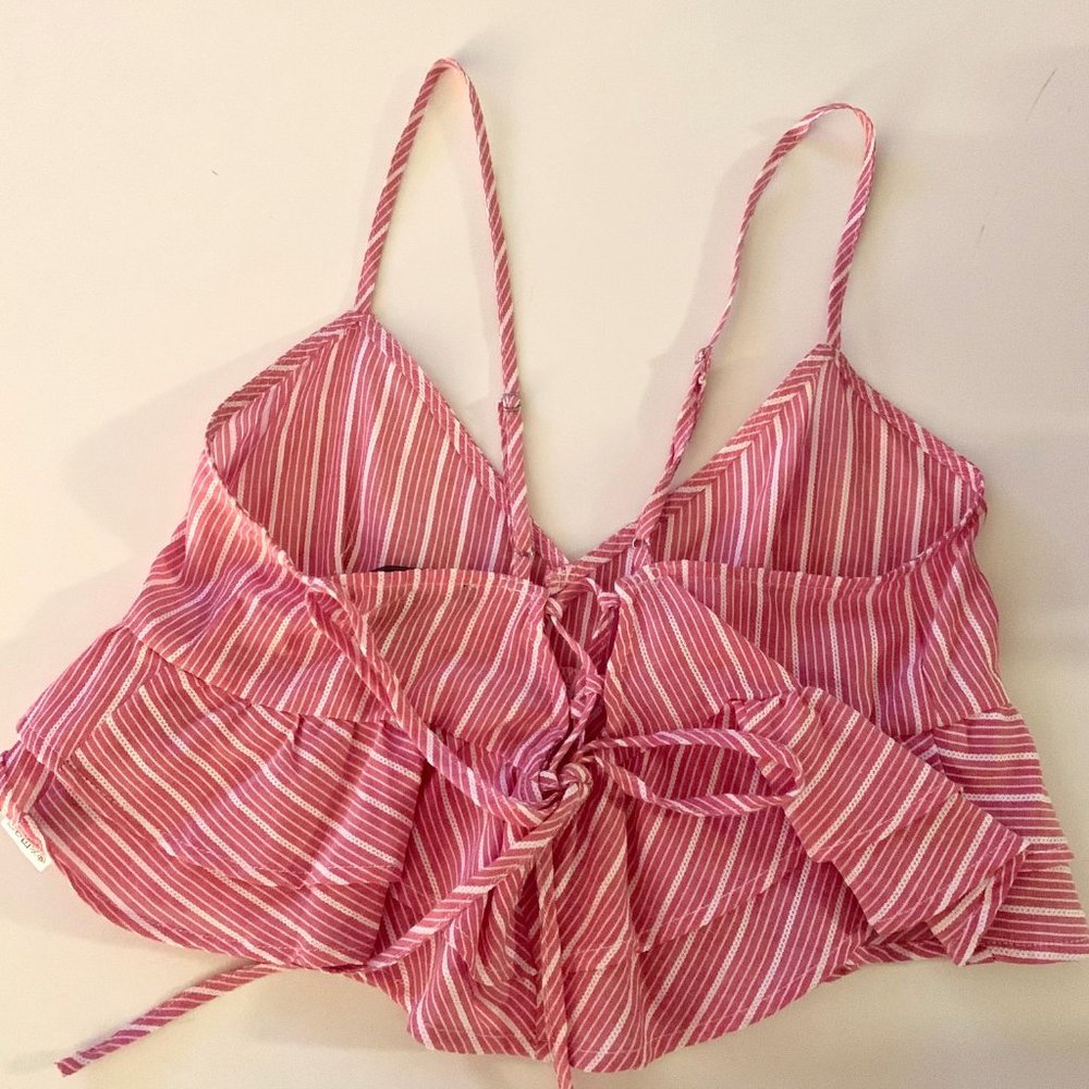 Forever21 Pink Striped Peplum Cropped Tank Top - Picture 2 of 2